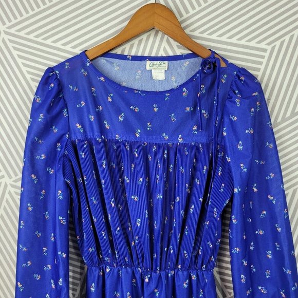 Vintage Shirt Dress size 8/10 midi long Navy Blue Alt Secretary Rainbow Floral - Picture 3 of 6